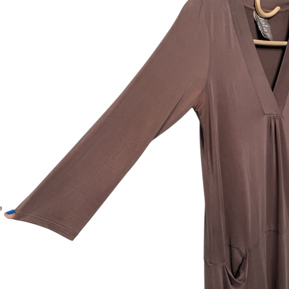 Dolan X Anthropologie Tegan Tunic Split Neck Drop Waist Cupro Mini Dress Size XS - Picture 4 of 14